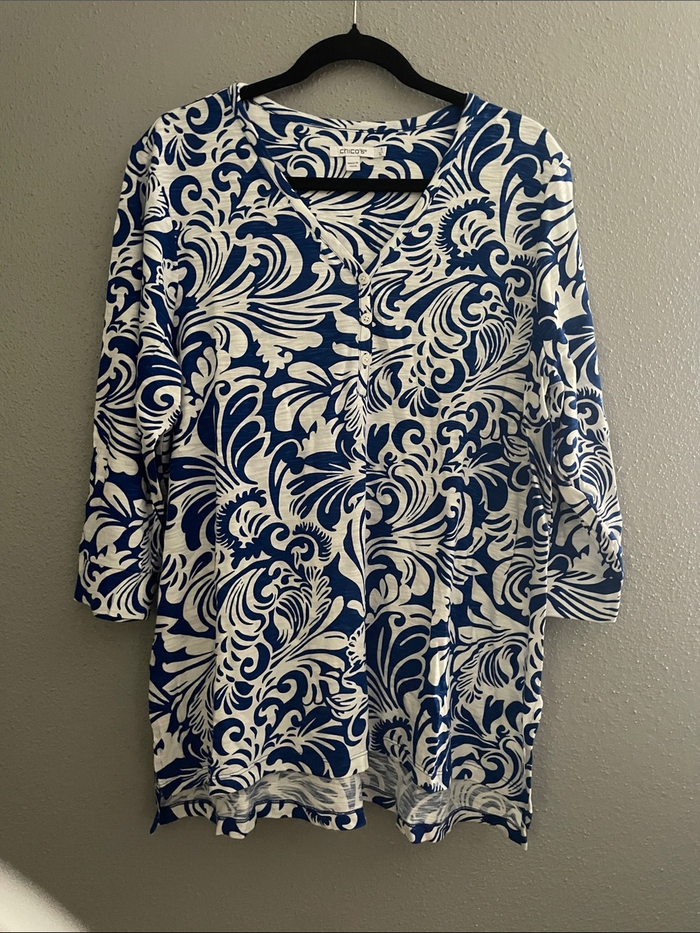 Chicos Royal Blue & White Swirl Print Tunic Top